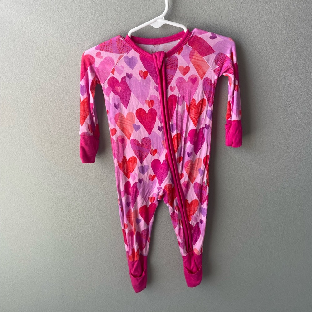 Little Sleepies Pink Watercolor Hearts Bamboo Zippy with Convertible Cuffs